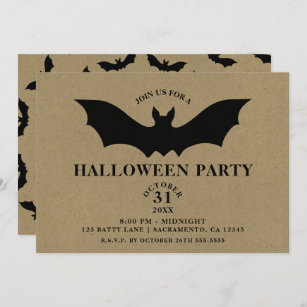 Invitation Black Bat Russe Kraft Halloween Party