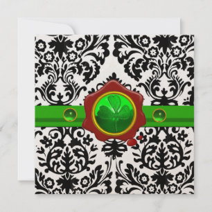 INVITATION BLACK BLANC DOMMASK, SHAMROCK, MONOGRAMME DE SCEAU
