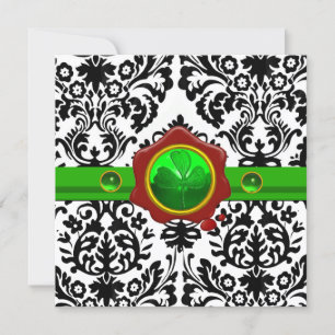 INVITATION BLACK BLANC DOMMASK, SHAMROCK, MONOGRAMME DE SCEAU