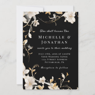 Invitation Black Blanc Floral Élégant Mariage de la Bible chr