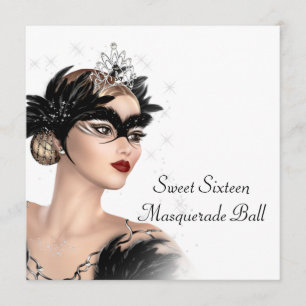 Invitation Black Blanc Masque Tiara Sweet 16 Masquerade Party
