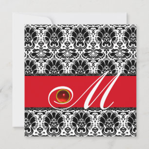 Invitation BLACK BLANC ROUGE DAMASK MONOGRAM Ruby