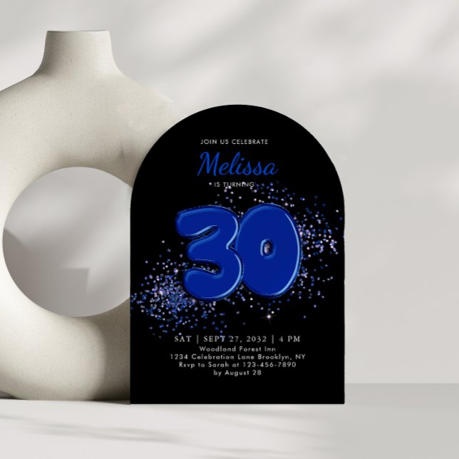 Invitation Black Blue 30th Balloons Adult Arch Anniversaire (Créateur téléchargé)