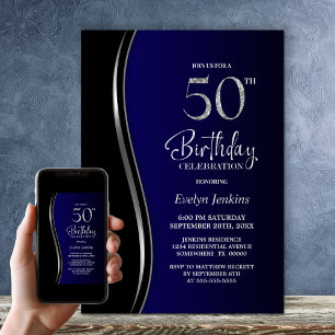Invitation Black Blue 50th Birthday Party