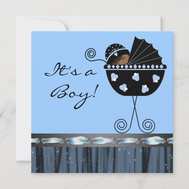 Invitation Black Blue Carriage Black Blue Baby Boy Douche (Devant)