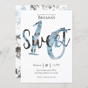Invitation Black Blue Gold Modern Sweet 16 Anniversaire