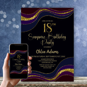 Invitation Black Blue Gold Parties scintillant Surprise 18e a