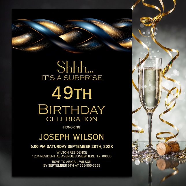 Invitation Black Blue Gold Surprise N'importe quel âge fête d (Créateur téléchargé)