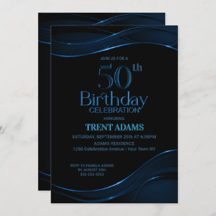 Invitation Black Blue moderne 50e fête d'anniversaire