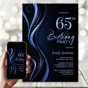 Invitation Black Blue moderne 65e anniversaire fête