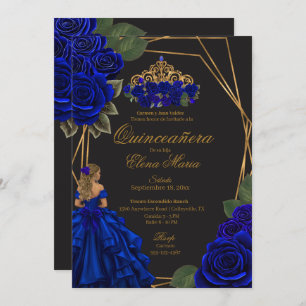 Invitation Black Blue Rose Gold Princesse Quinceañera