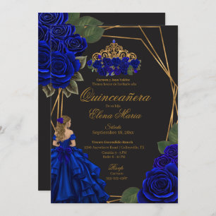 Invitation Black Blue Rose Gold Princesse Quinceañera