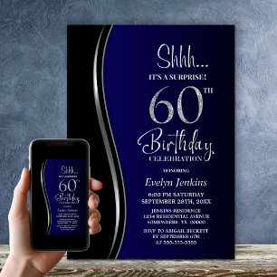 Invitation Black Blue Surprise 60e anniversaire