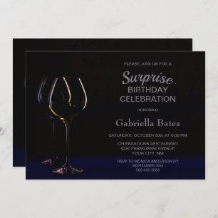 Invitation Black Blue Surprise Anniversaire Vin Glass Party