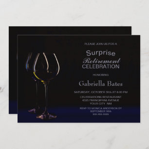 Invitation Black Blue Surprise Retraite Vin Glass Party