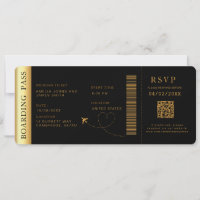 Black Boarding Pass Destination mariage Code QR