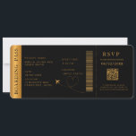 Invitation Black Boarding Pass Destination mariage Code QR<br><div class="desc">Billet mariage de carte d'embarquement noir avec une carte du monde de destination et couleur or faux,  Pass Mariage,  Mariage de destination,  Passeport avec carte Rsvp de code QR.</div>