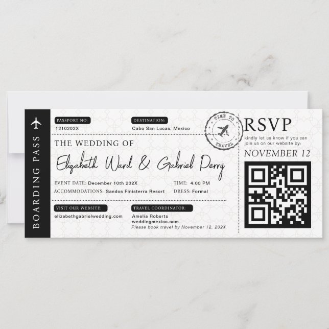 Invitation Black Boarding Pass Voyage Destination Mariage (Devant)