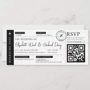 Invitation Black Boarding Pass Voyage Destination Mariage