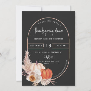 Invitation Black Boho Arch Citrouille Thanksgiving Diner Part