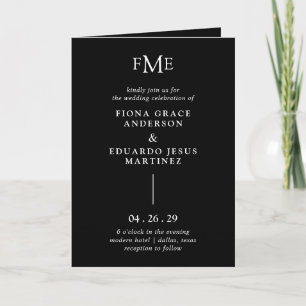 Invitation Black Bold Monogram Photo Mariage moderne