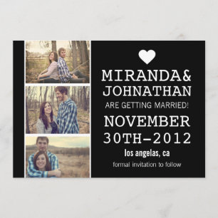 Invitation Black Bold Photo Strip Enregistrer La Date Invitat