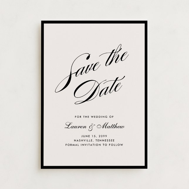 Invitation Black Border Ivory Modern Save the Date (Créateur téléchargé)