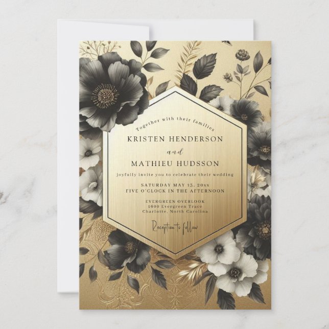 Invitation Black Botanical Opulent Wedding (Devant)