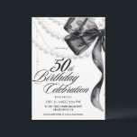 Invitation  Black Bow 50th Birthday<br><div class="desc">Birthday party invitation elegant cute black watercolor bow with pearls modern  birthday invitation template. Elegant stylish birthday invitation is full of fun and cute design elements.</div>