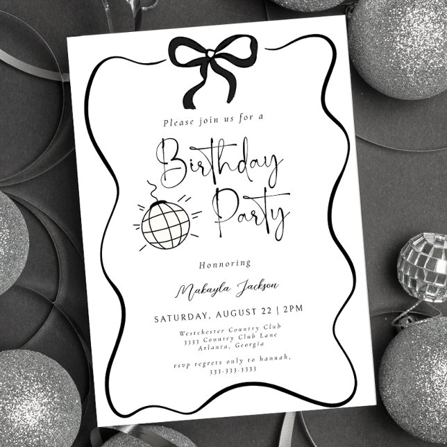 Invitation Black Bow Coquette Hand-drawn Party Birthday (Créateur téléchargé)