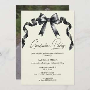 Invitation Black Bow Coquette Photo Graduation Party
