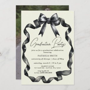 Invitation Black Bow Coquette Photo Graduation Party
