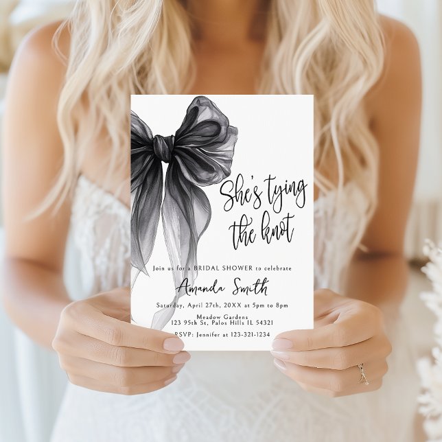 Invitation Black Bow Coquette Shes Tying Knot Bridal Shower (Créateur téléchargé)