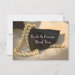 Invitation Black Bow Cravate perles Mariage plat Merci note