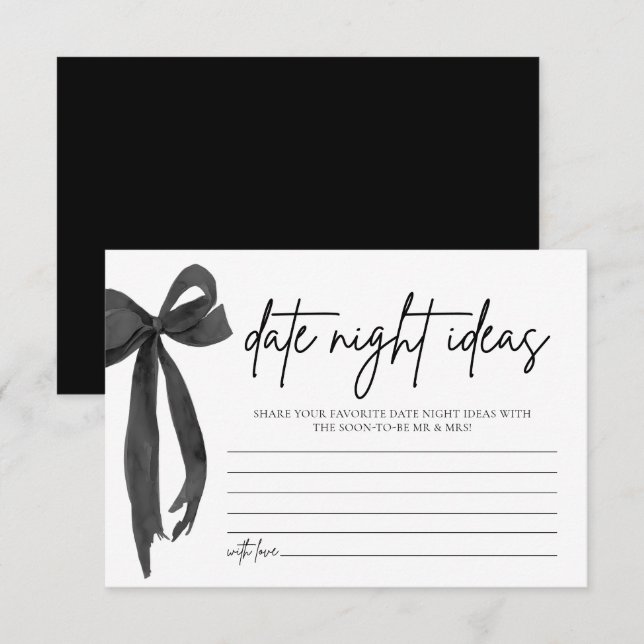 Invitation Black Bow Date Night Ideas Fête des mariées Jeu (Devant / Derrière)