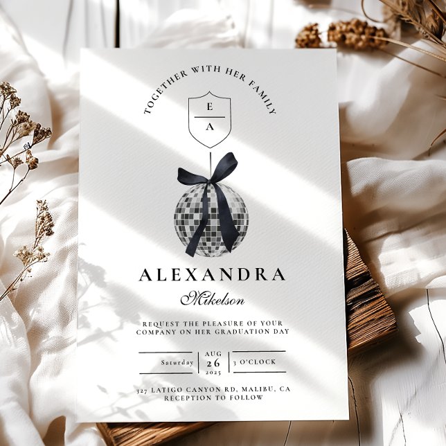 Invitation Black Bow Disco Ball Party (Créateur téléchargé)