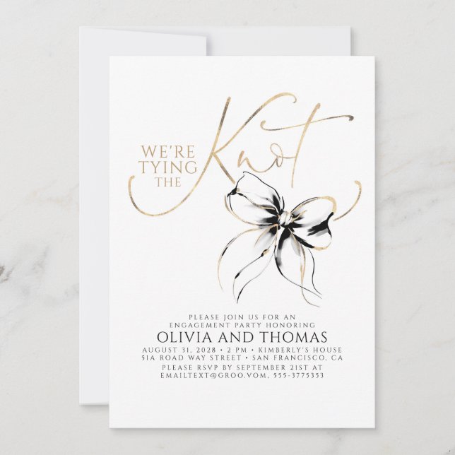 Invitation Black Bow Elegant Whimsical Engagement Party (Devant)