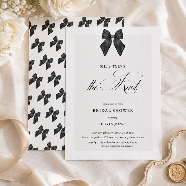 Invitation Black Bow Elle Noue le Nœud Réception de Mariage  (Créateur téléchargé)
