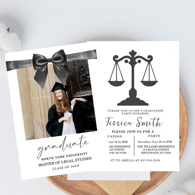 Invitation Black Bow Law University Graduation Party  (Créateur téléchargé)
