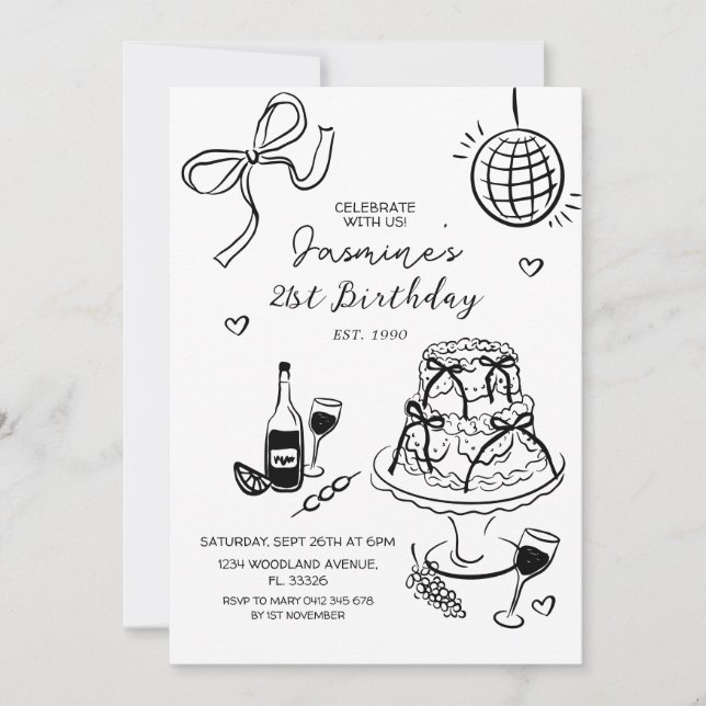 Invitation Black Bow Party Girls Night 21e anniversaire invit (Devant)
