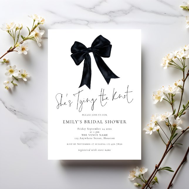 Invitation Black Bow She is Tying The Knot Bridal Shower (Créateur téléchargé)