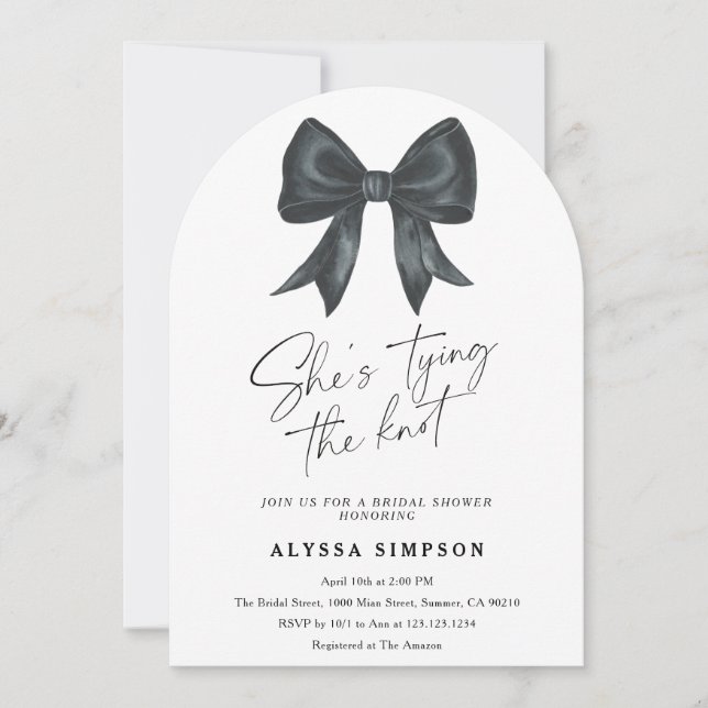 Invitation Black Bow She's tying the knot Bridal Shower (Devant)