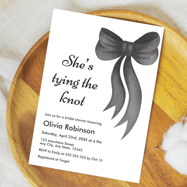 Invitation Black Bow She's Tying the Knot Bridal Shower  (Black Bow She's Tying the Knot Bridal Shower Invitation )