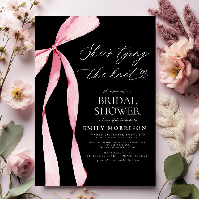 Invitation Black Bow She's Tying the Knot Fête des mariées (Créateur téléchargé)