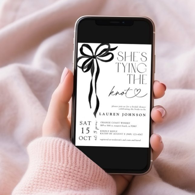 Invitation Black Bow She's Tying the Knot Fête des mariées (Créateur téléchargé)