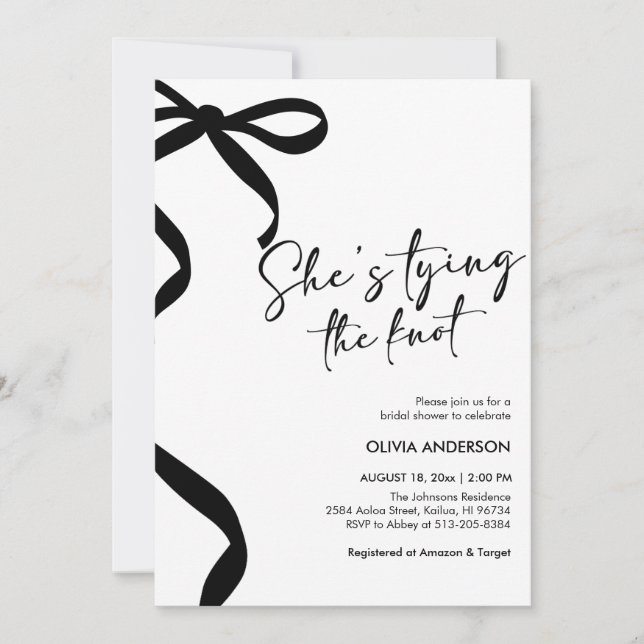Invitation Black Bow She's Tying the Knot Fête des mariées (Devant)