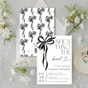 Invitation Black Bow She's Tying the Knot QR Fête des mariées