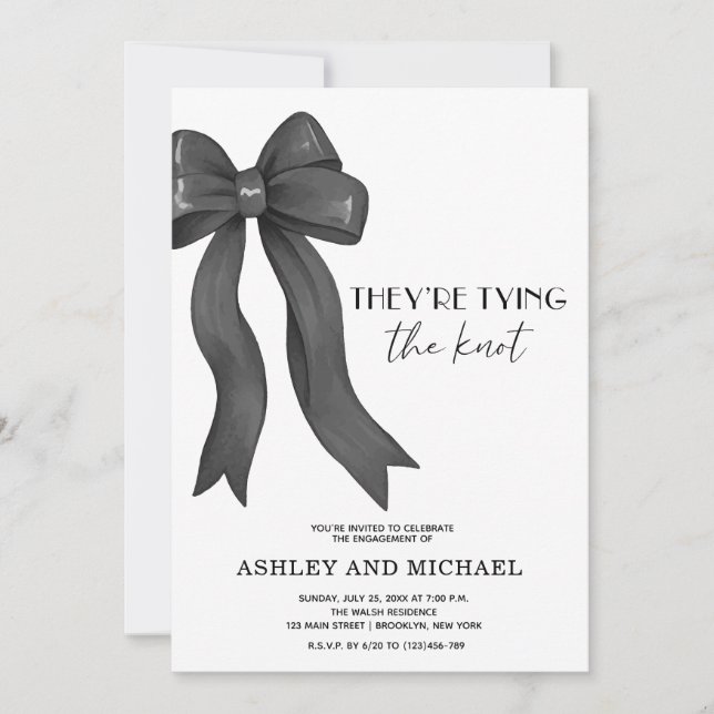 Invitation Black Bow They Tying the Knot Engagement Party (Devant)