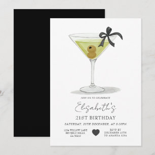 Invitation Black Bow Un peu plus âgée Olive Martini Anniversa
