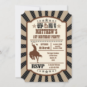 Invitation Black Brown Cowboy Rodeo Anniversaire Fête Invitat